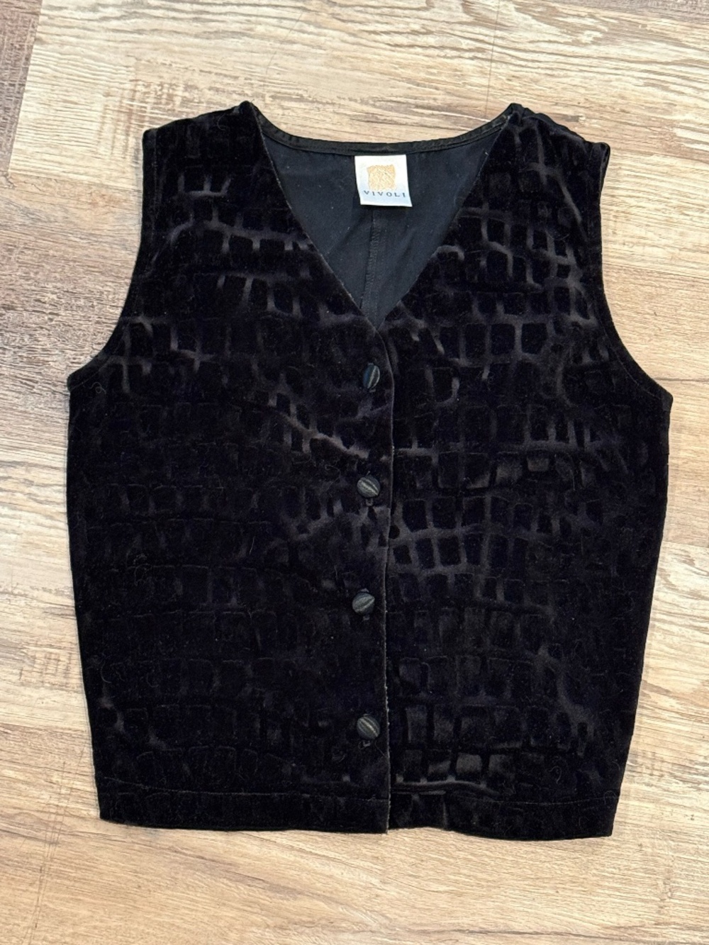 Women's Vintage Vivoli Black Velvet Patterned Vest Size Small